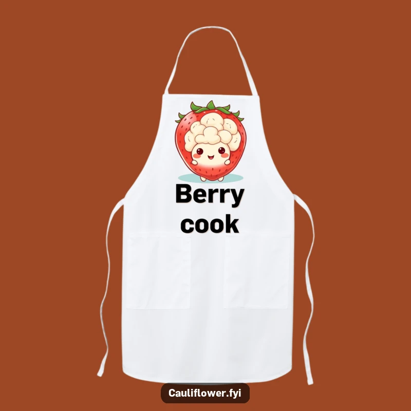 Funny Kawaii Cauliflower Strawberry Peek Apron: Chef's Fruity Veggie Wear, Perfect Funny Gift