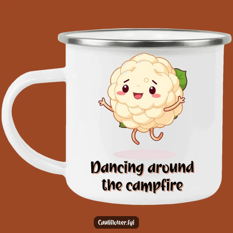 Funny Cauliflower Campfire Dance Mug: Hilarious Outdoor Adventure with a Veggie Twist