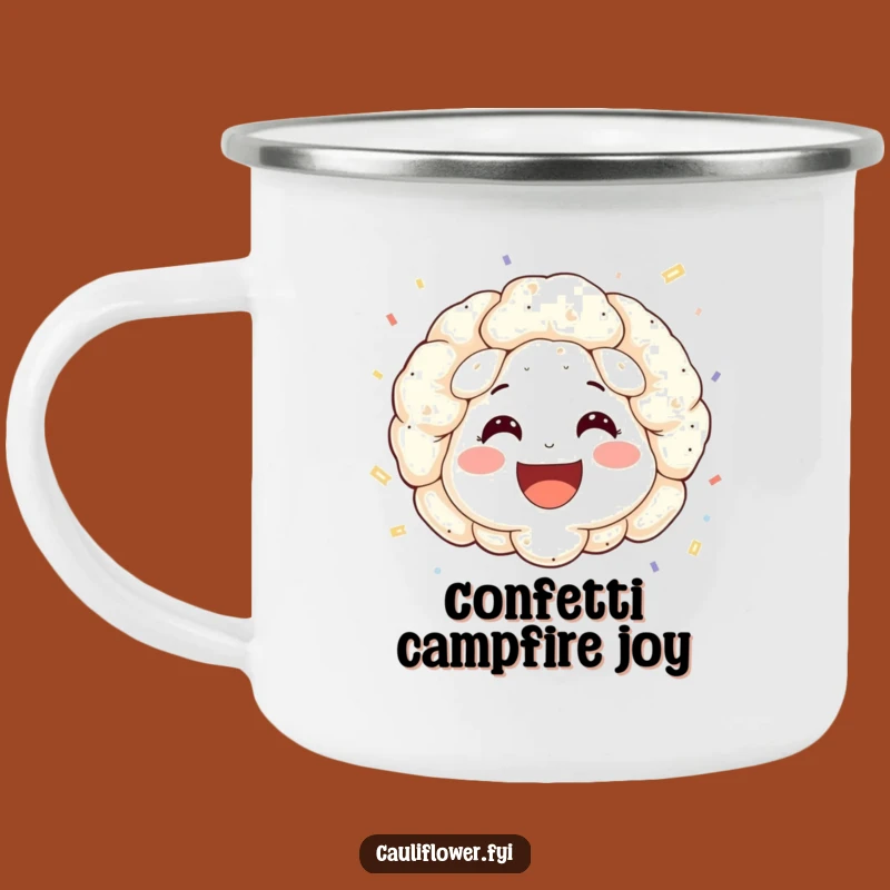 Funny Cauliflower Confetti Camping Mug: Festive Sips Outdoors
