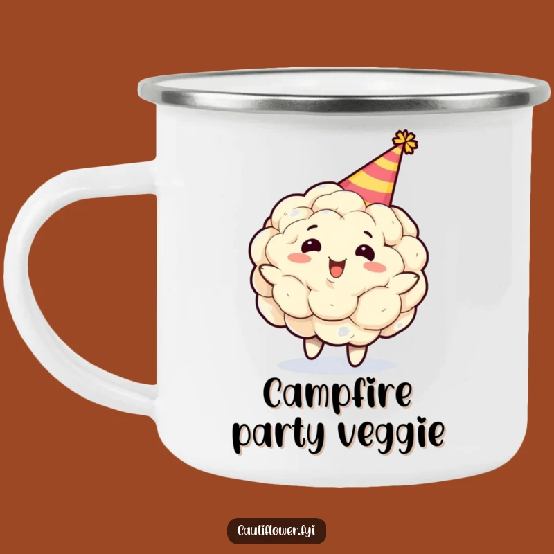 Funny Cauliflower Party Hat Camping Mug: Gleeful Outdoor Veggie Gift