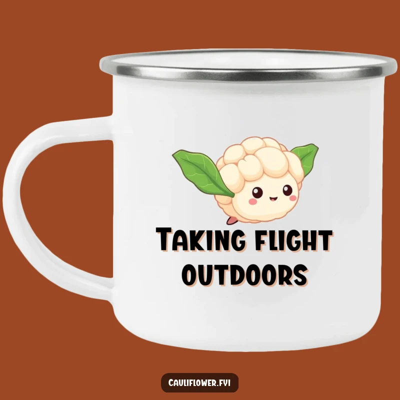 Funny Flying Cauliflower Flirt Camping Mug, Dreamy Veggie Cup for a Hilarious Gift
