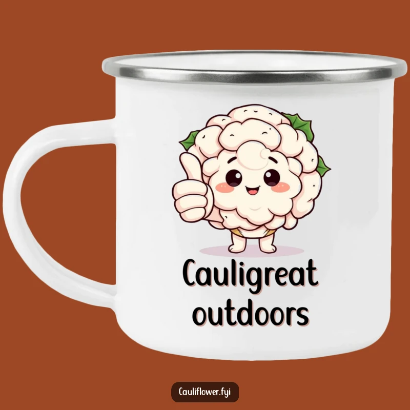 Funny Kawaii Cauliflower Thumbs Up Camping Mug: Veggie Drinkware, Great Funny Gift