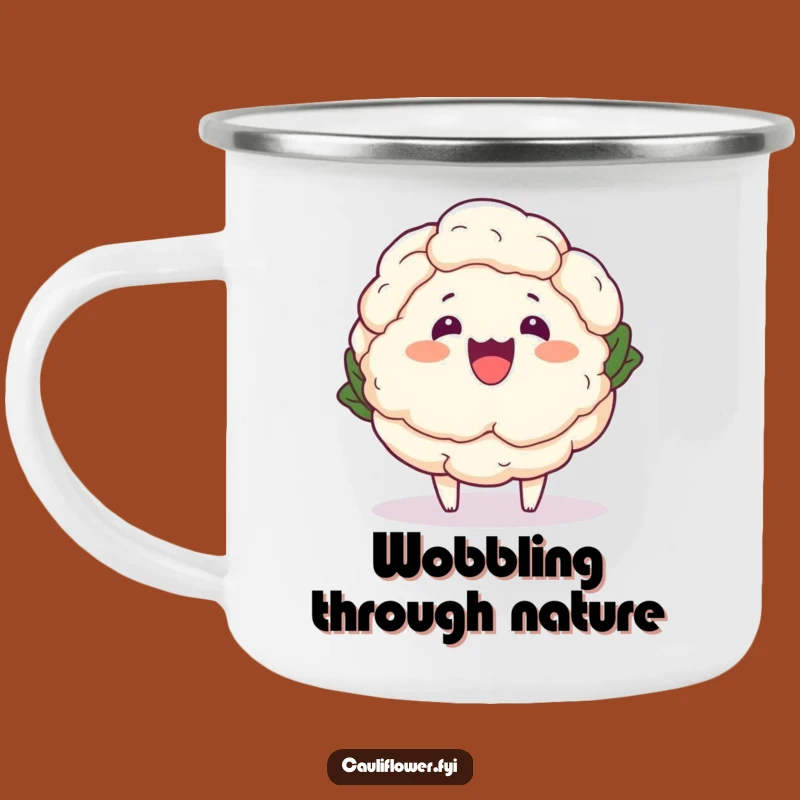 Funny Kawaii Cauliflower Wobble Camping Mug - Hilarious Outdoor Veggie Drinkware Gift