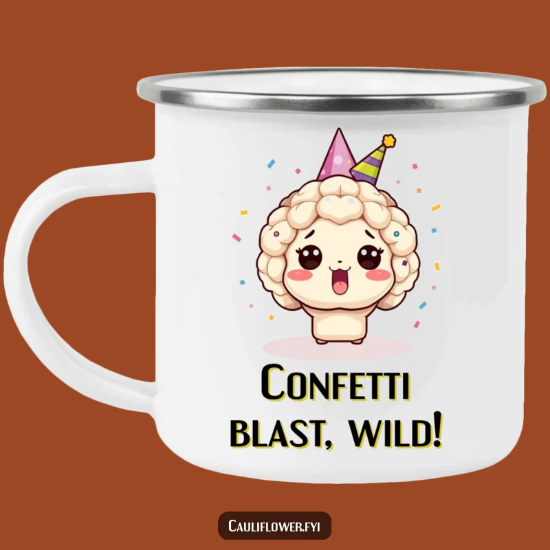 Funny Surprised Kawaii Cauliflower Camping Mug - Outdoor Humorous Adventure