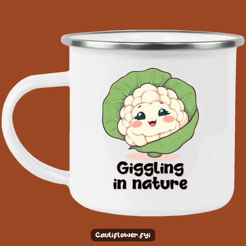 Funny Giggling Cauliflower Camping Mug, Playful Veggie Cup for a Hilarious Gift