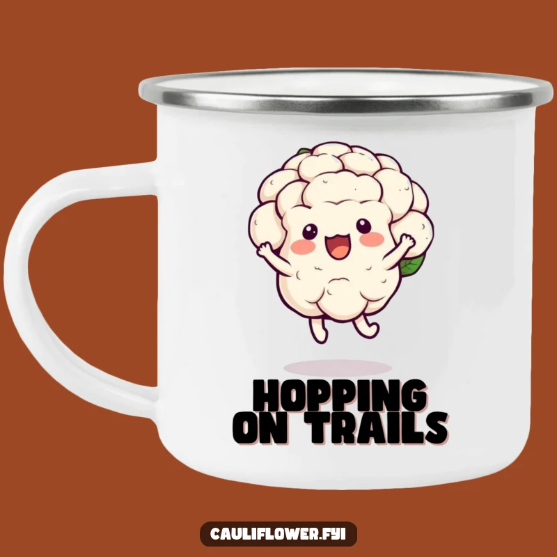 Funny Kawaii Cauliflower Hop Camping Mug: Joyful Outdoor Sip