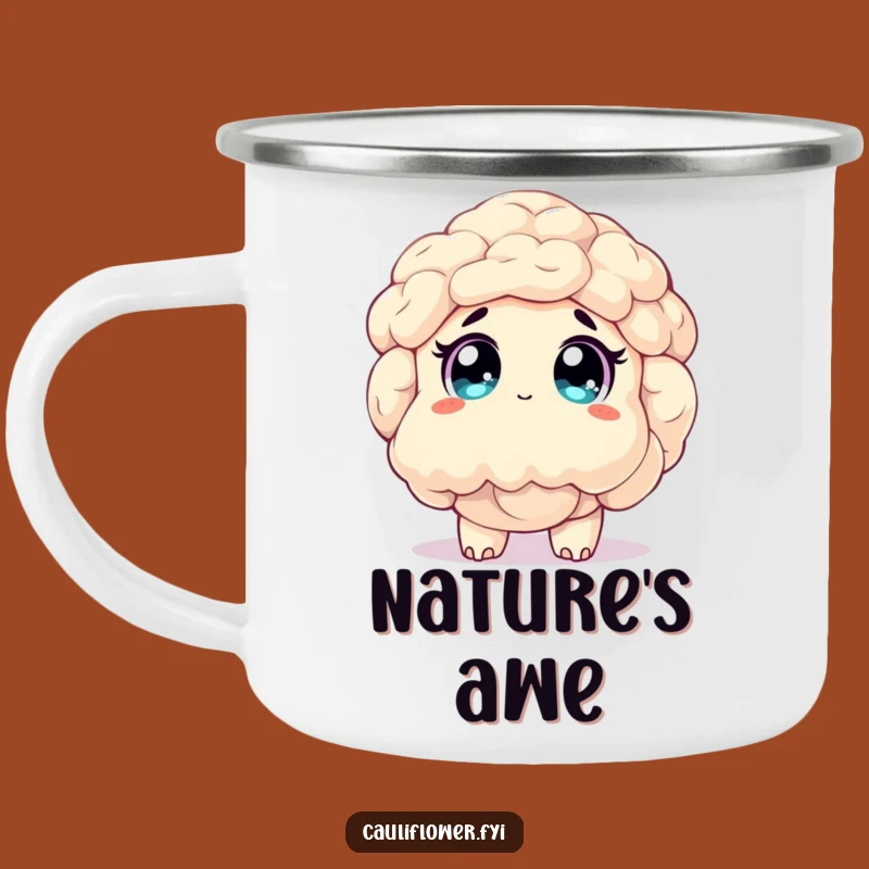 Funny Awestruck Cauliflower Camping Mug - Outdoor Veggie Wonder Gift