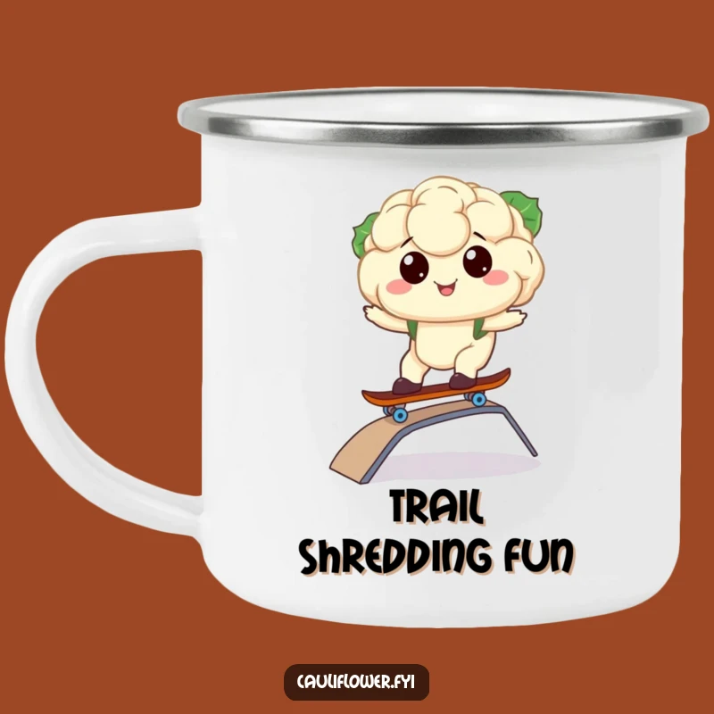 Funny Kawaii Cauliflower Skater Camping Mug - Outdoor Shredding Gift