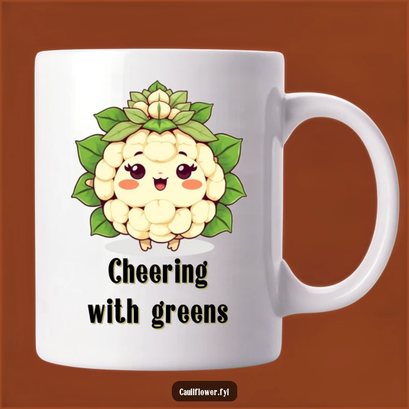 Funny Kawaii Cauliflower Cheer Mug - Enthusiastic Humorous Gift
