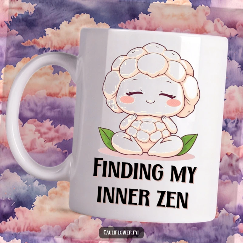 Funny cauliflower with closed eyes and a peaceful smile, meditating serenely, radiating calm and inner peace.