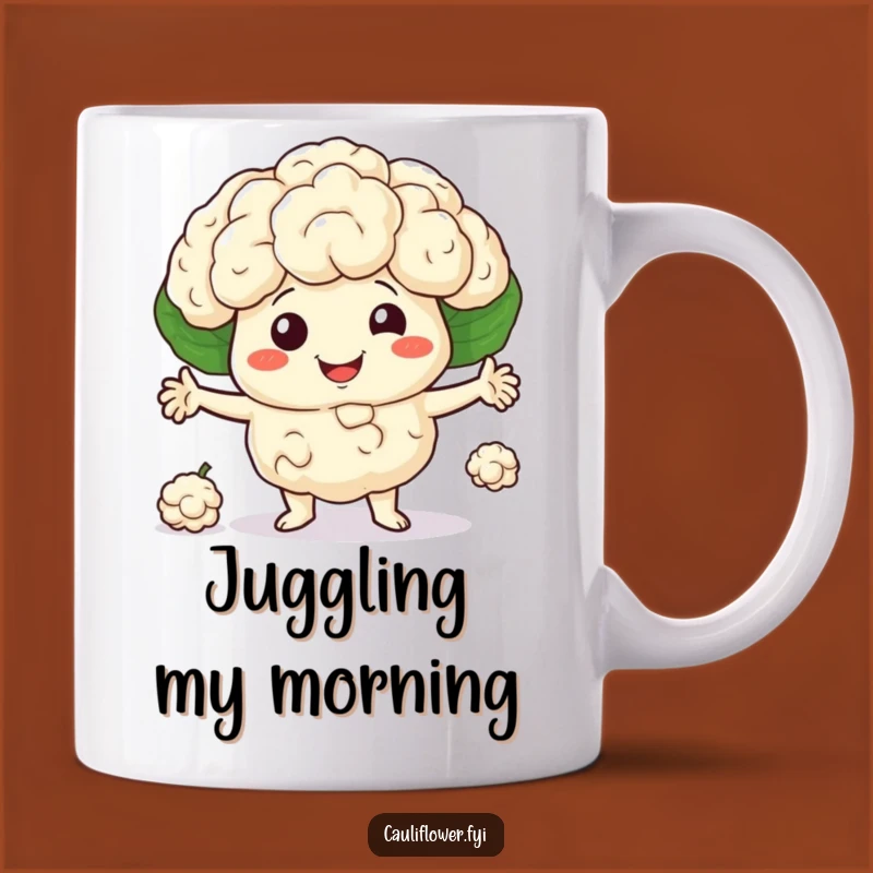 Funny Cauliflower Juggling Mug: Hilarious Veggie Trickster, Perfect Gift for Kitchen Wizards!
