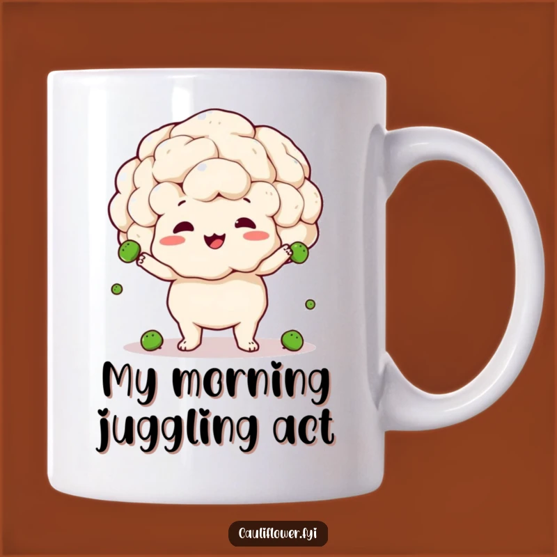 Funny Cauliflower Juggling Peas Mug: A Delightfully Clumsy Veggie Gift
