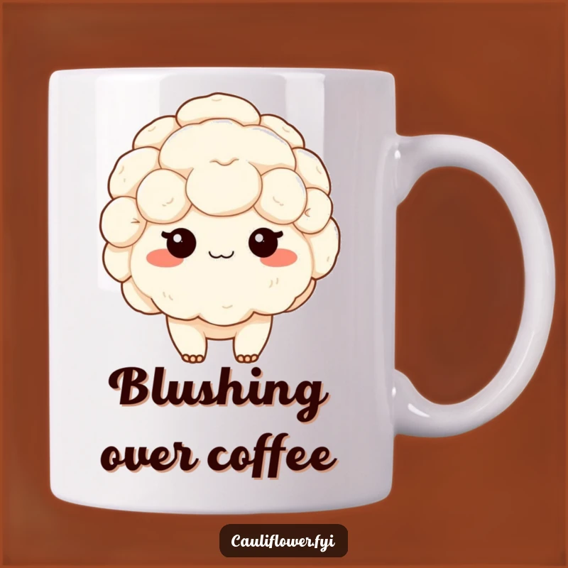 Funny Kawaii Cauliflower Blushing Mug: A Sweetly Shy Gift for Veggie Lovers!