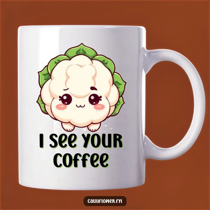 Funny Kawaii Cauliflower Mug: Sassy Raised Eyebrow Veggie Gift