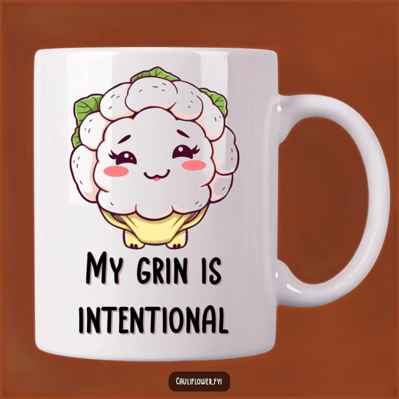 Funny Kawaii Cauliflower Mug: Silly Grin Veggie Lover Gift