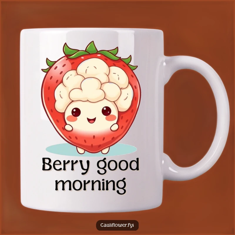 Funny Kawaii Cauliflower Strawberry Peek Mug: Fruity Veggie Surprise, Perfect Funny Gift