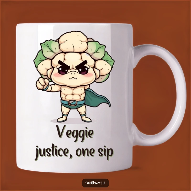 Funny Superhero Cauliflower Mug, A Determined Veggie Hero for a Hilarious Gift