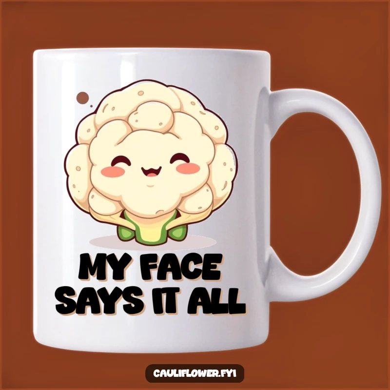 Funny Cauliflower Face Mug: Hilarious Veggie Expression for a Joyful Morning