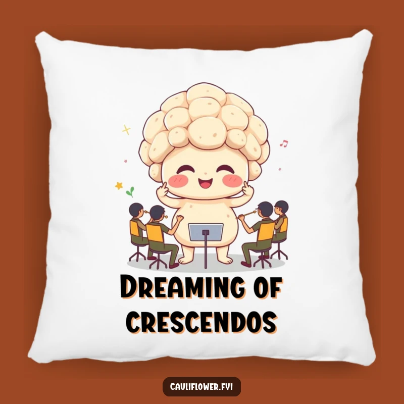 Funny Cauliflower Conductor Pillow: Cozy Vegetable Orchestra Accent, Hilarious Gift Idea!