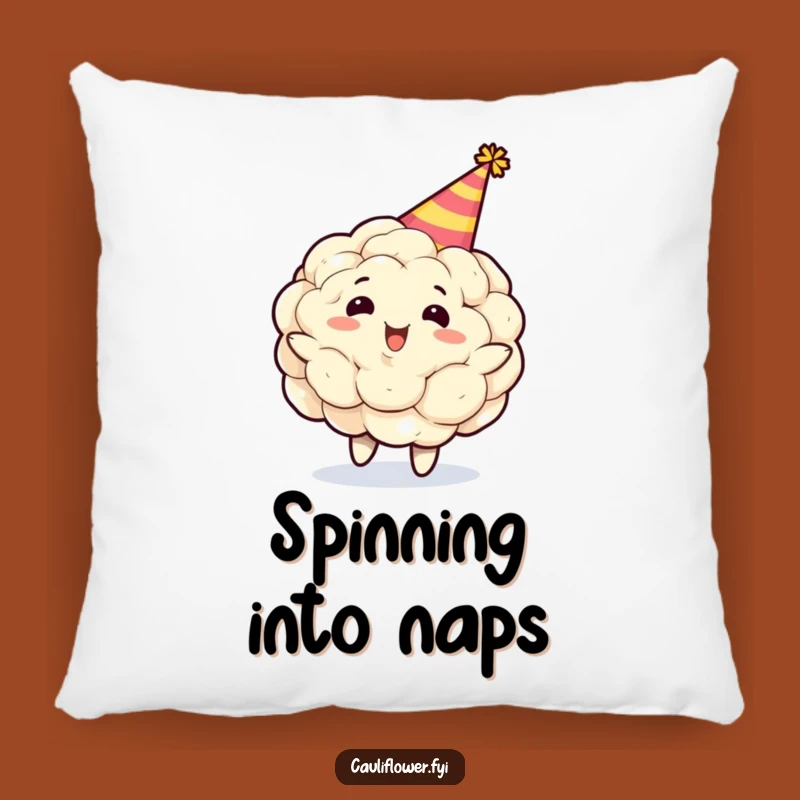 Funny Cauliflower Party Hat Pillow: Cozy Gleeful Spinning Veggie Decor Gift
