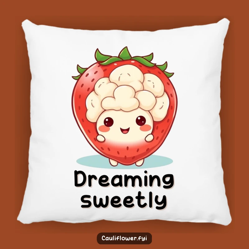 Funny Kawaii Cauliflower Strawberry Peek Pillow: Cozy Fruity Veggie Cushion, Great Funny Gift