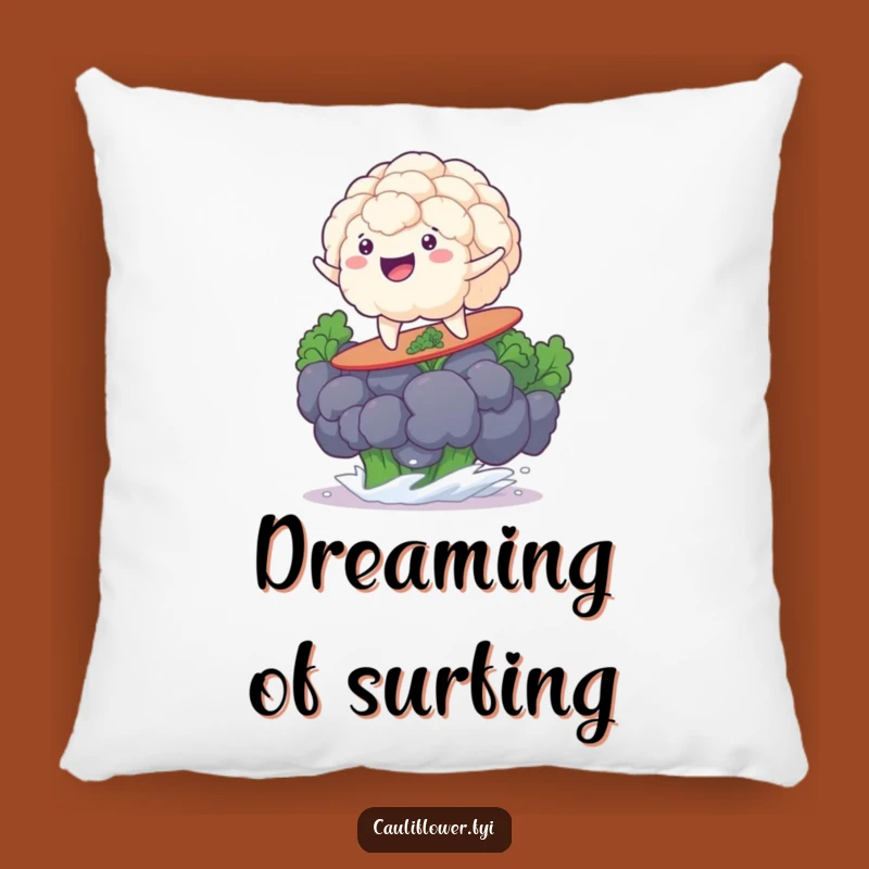 Funny Surfing Cauliflower Pillow: Cozy Up With Veggie Beach Vibes!