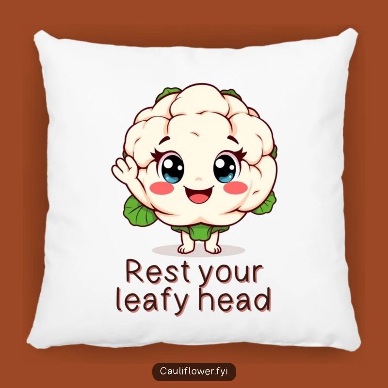 Funny Throw Pillow: Cheerful Cauliflower Character for Cozy, Humorous Home Decor