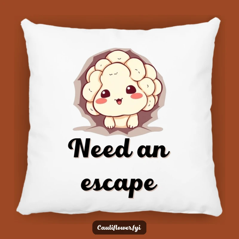 Funny Throw Pillow: Stuck Cauliflower Character for Cozy, Humorous Relaxation