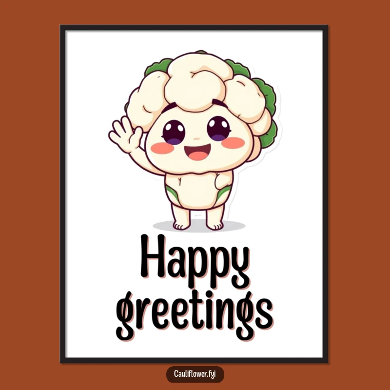 Funny Cauliflower Digital Art: Happy Waving Veggie, Silly Eyes, Instant Gift