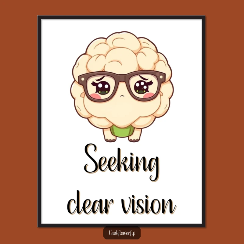 Funny Kawaii Cauliflower Confused Digital Art - Hilarious Glasses Decor for Puzzled Spaces