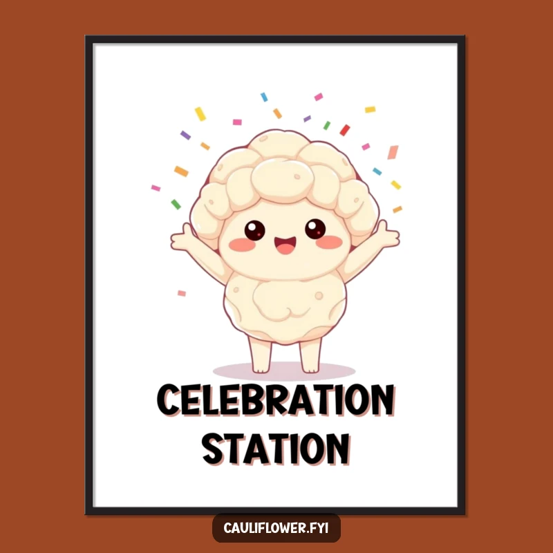 Funny Kawaii Cauliflower Digital Print: Joyful Confetti Art, Instant Gift