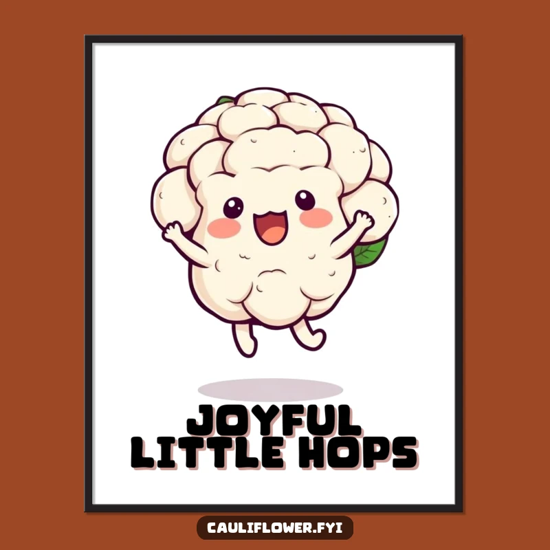 Funny Kawaii Cauliflower Hop Digital Print: Instant Joyful Art