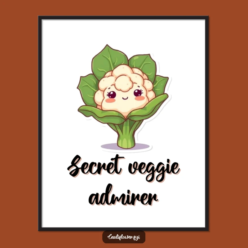Funny Kawaii Cauliflower Peek Digital Print: Instant Playful Wall Art!