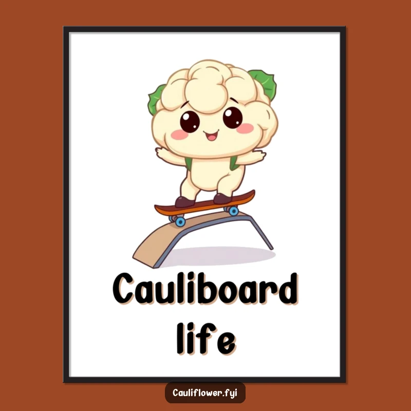 Funny Kawaii Cauliflower Skater Digital Art - Instant Cool Download