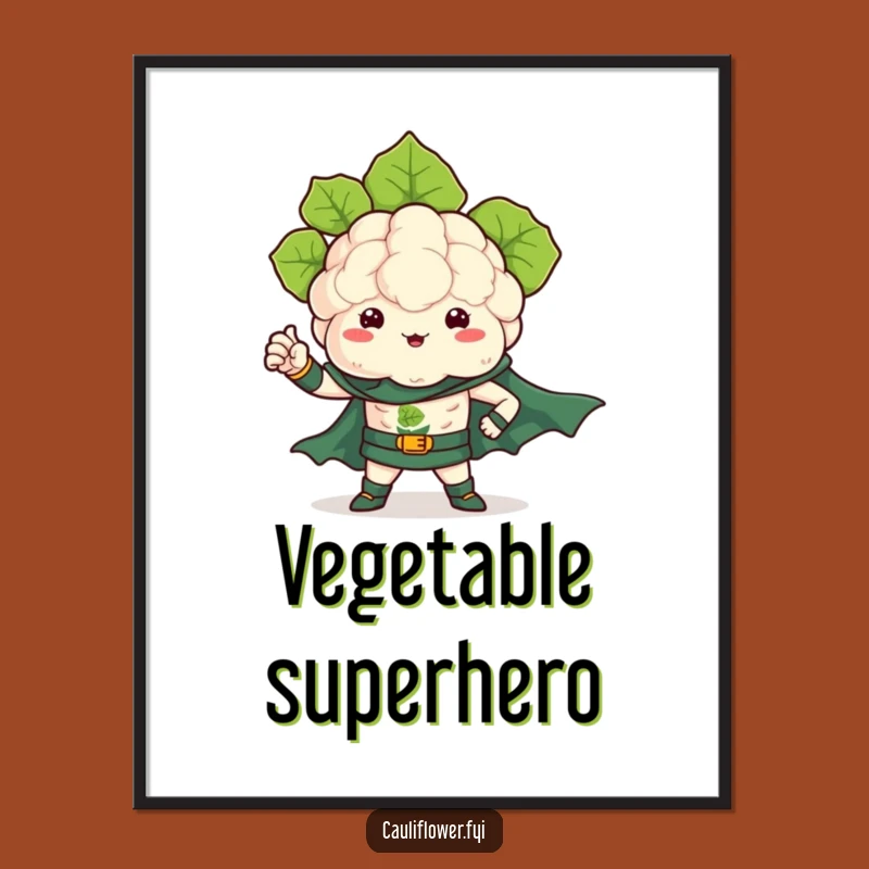 Funny Kawaii Cauliflower Superhero Digital Art - Instant Heroic Download