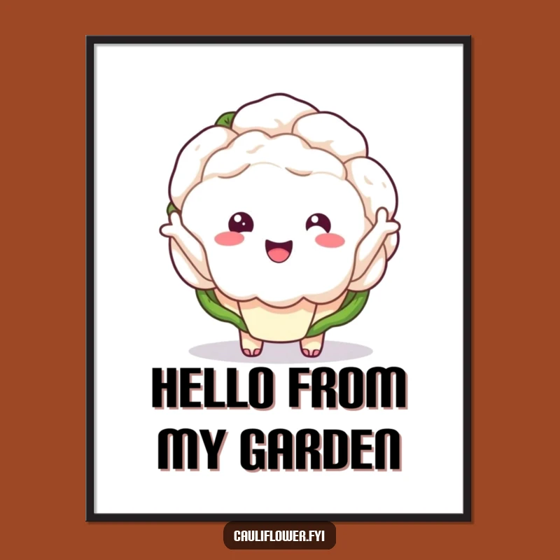 Funny Kawaii Cauliflower Wave Digital Art - Hilarious Veggie Decor for Cheerful Spaces