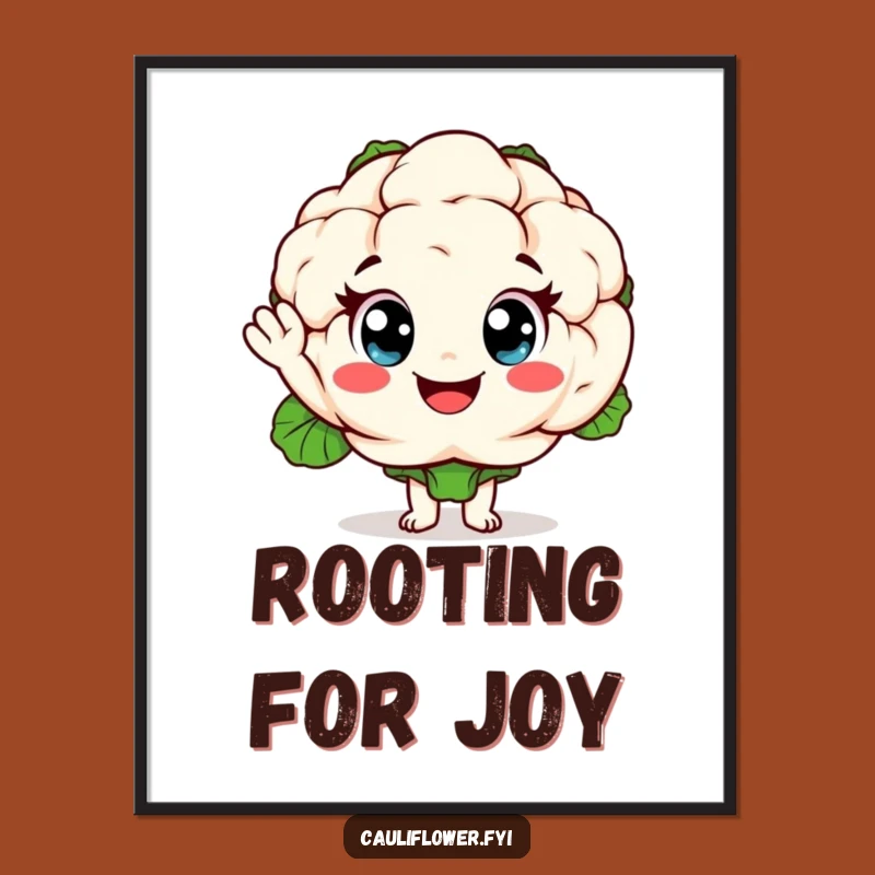Funny Waving Cauliflower Digital Art: Cheerful Veggie Character for Instant Decor