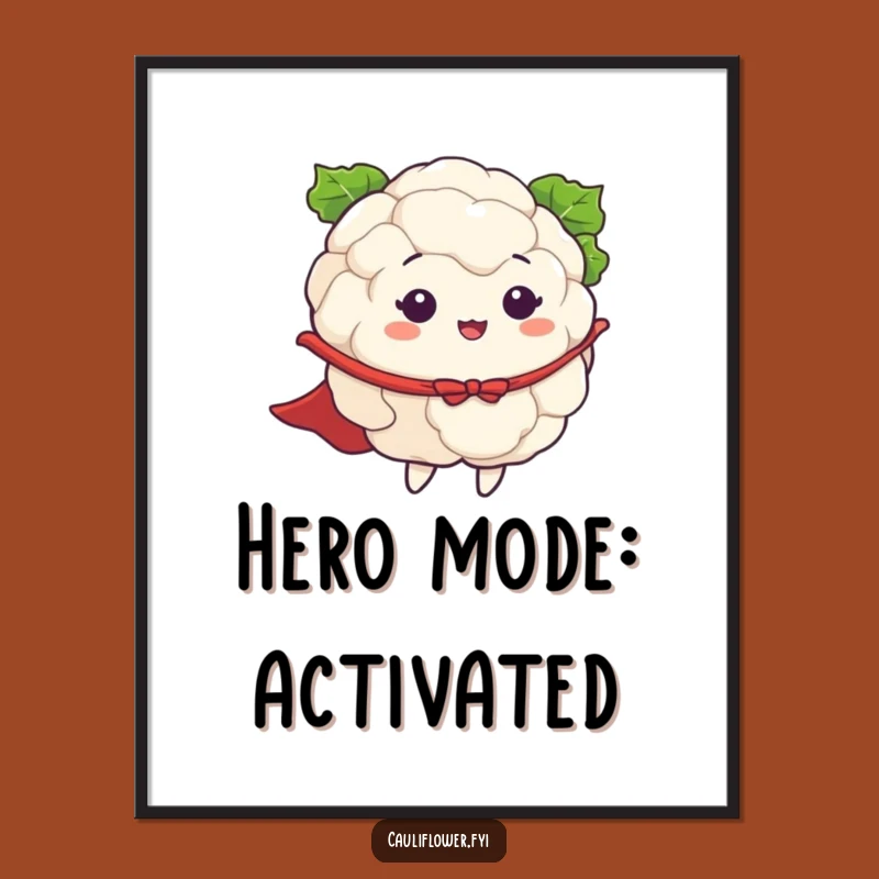 Funny Cauliflower Flying Hero Digital Art: Inspirational Veggie Decor for Dreamers
