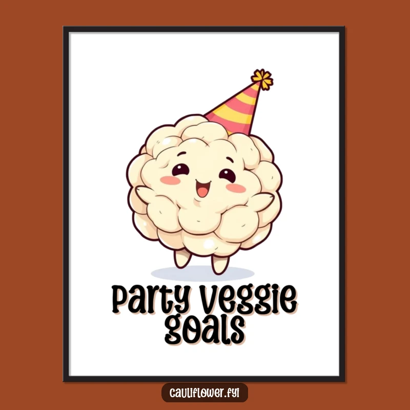 Funny Cauliflower Party Hat Digital Art: Gleeful Spinning Veggie Print
