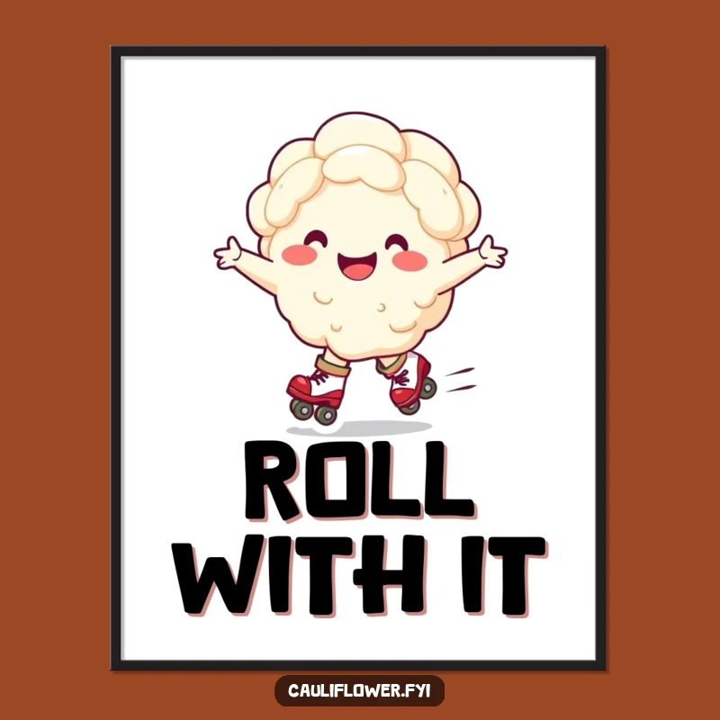 Funny Roller Skating Cauliflower Digital Art - Instant Veggie Joy Print