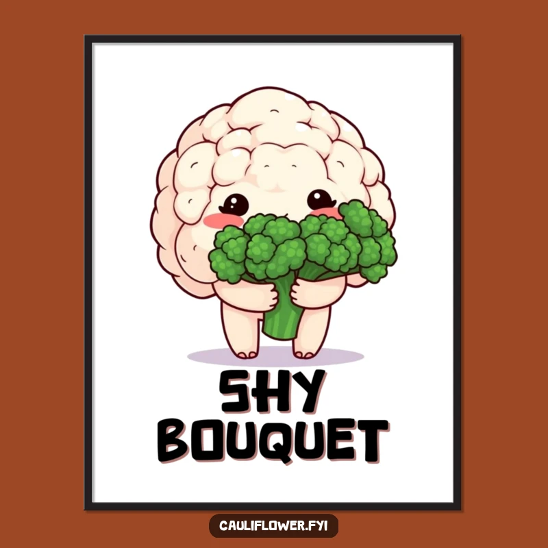 Funny Kawaii Cauliflower Digital Art - Shy Veggie Print for Instant Sweetness