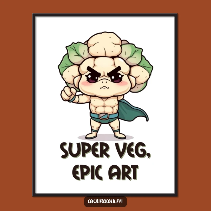 Funny Superhero Cauliflower Print, Digital Veggie Hero Art for a Hilarious Gift