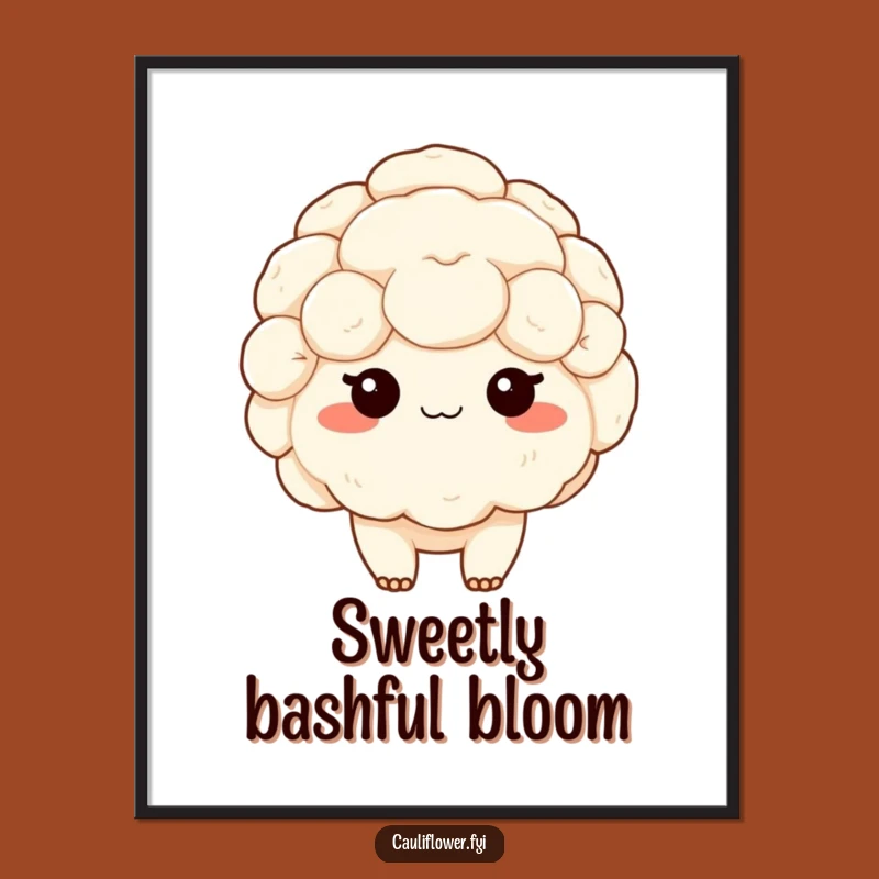 Funny Kawaii Cauliflower Blushing Digital Print: Instant Sweet Wall Art!