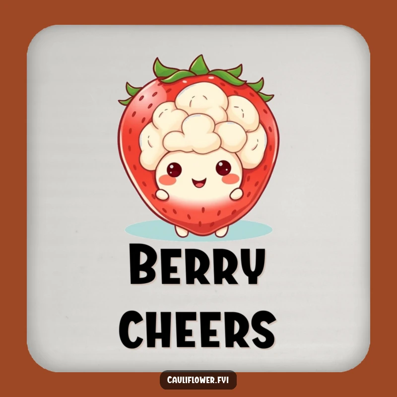 Funny Kawaii Cauliflower Strawberry Peek Coaster: Fruity Veggie Protection, Smart Funny Gift