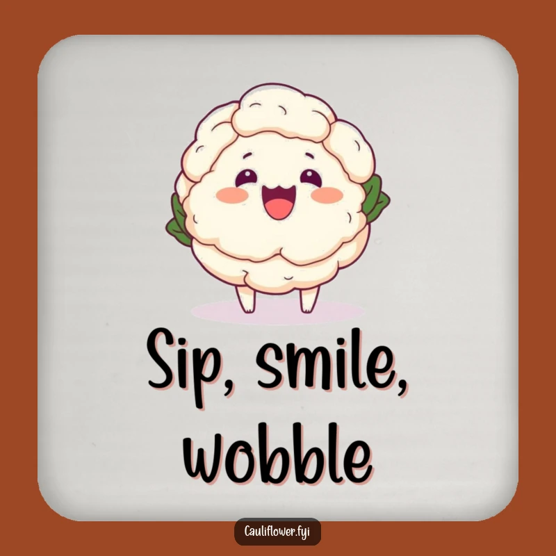 Funny Kawaii Cauliflower Wobble Coaster - Hilarious Cartoon Veggie Drink Protector Gift