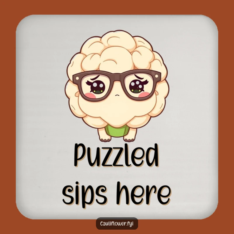 Funny Kawaii Cauliflower Confused Drink Coaster - Hilarious Glasses Accessory