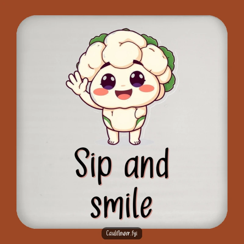 Funny Cauliflower Coaster: Happy Waving Veggie, Silly Eyes, Perfect Gift