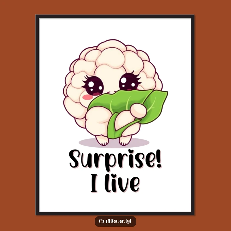 Funny Peekaboo Cauliflower Poster: Sparkling Veggie Art, Unique Gift
