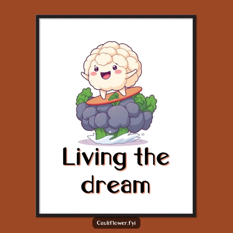Funny Surfing Cauliflower Poster: Hang Ten With Veggie Art!