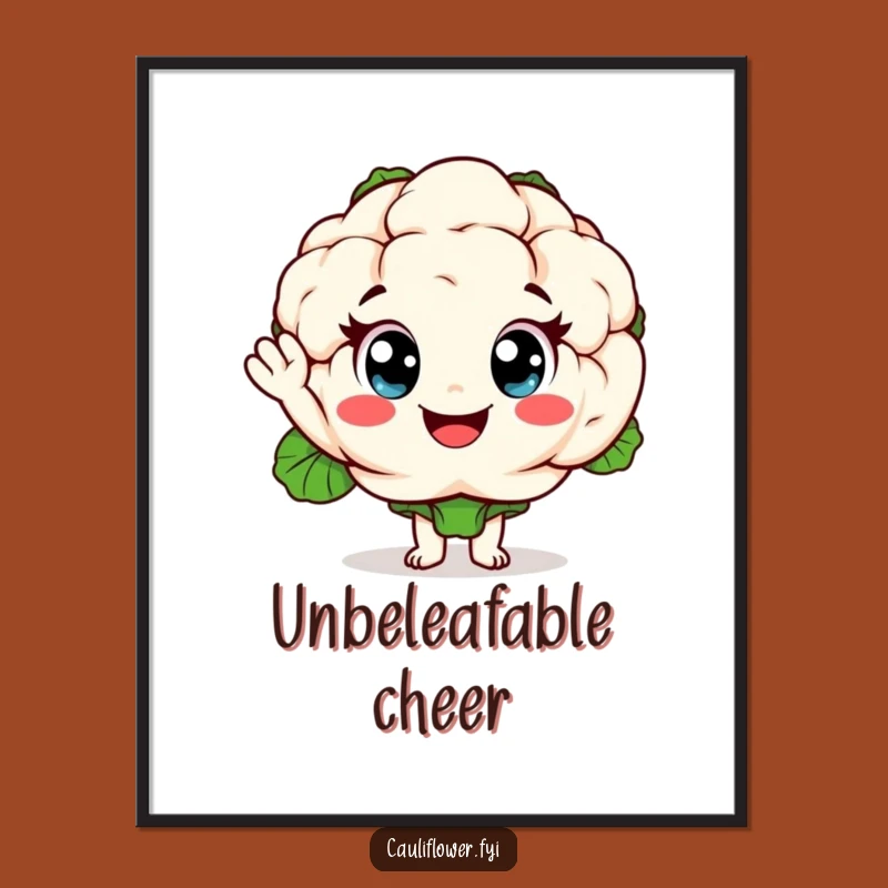 Funny Waving Cauliflower Poster: Cheerful Veggie Art Print for a Happy Home
